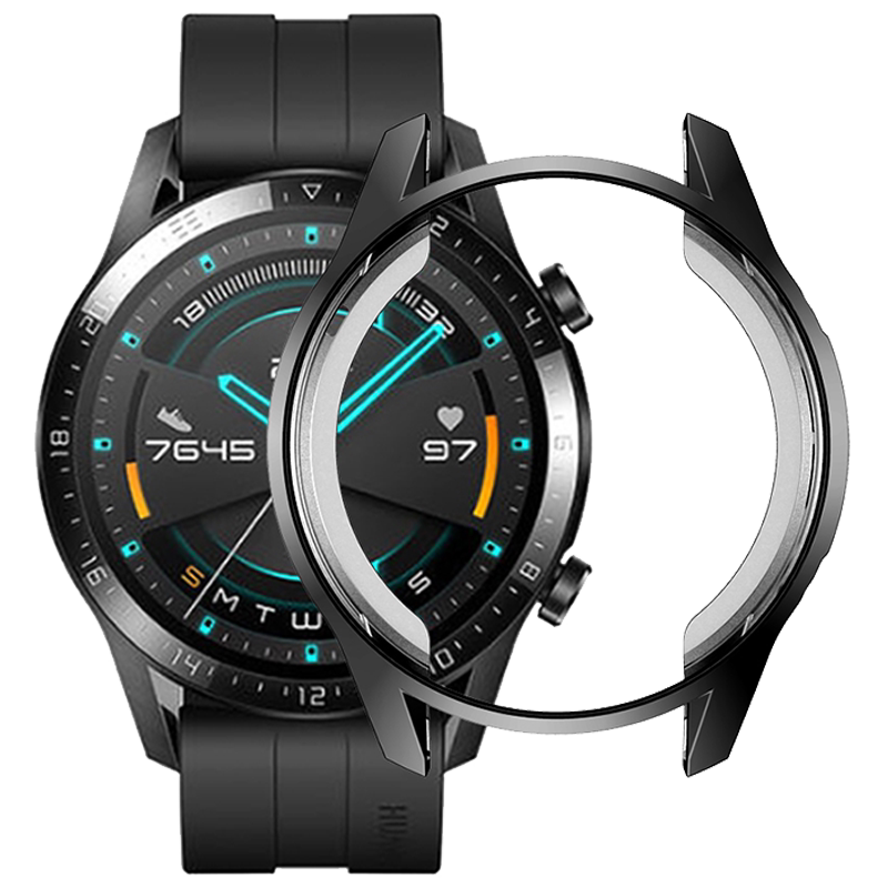 适用华为watch GT2/GT2 Pro手表保护壳表壳表带配件电镀TPU全包防摔防刮软壳高清钢化膜贴膜防爆套