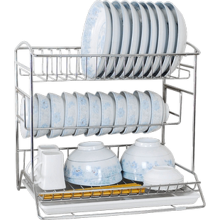 SDR一体式大号三层碗架沥水架 304不锈钢碗碟架厨房置物架碗盘架