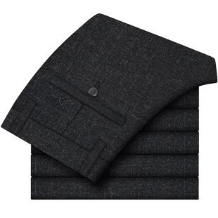 秋冬厚款男士磨毛休闲裤直筒格子裤商务男裤冬季毛呢加绒加厚西裤