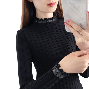 黑色打底衫女2025新款洋气针织衫亮丝上衣修身紧身秋冬半高领毛衣
