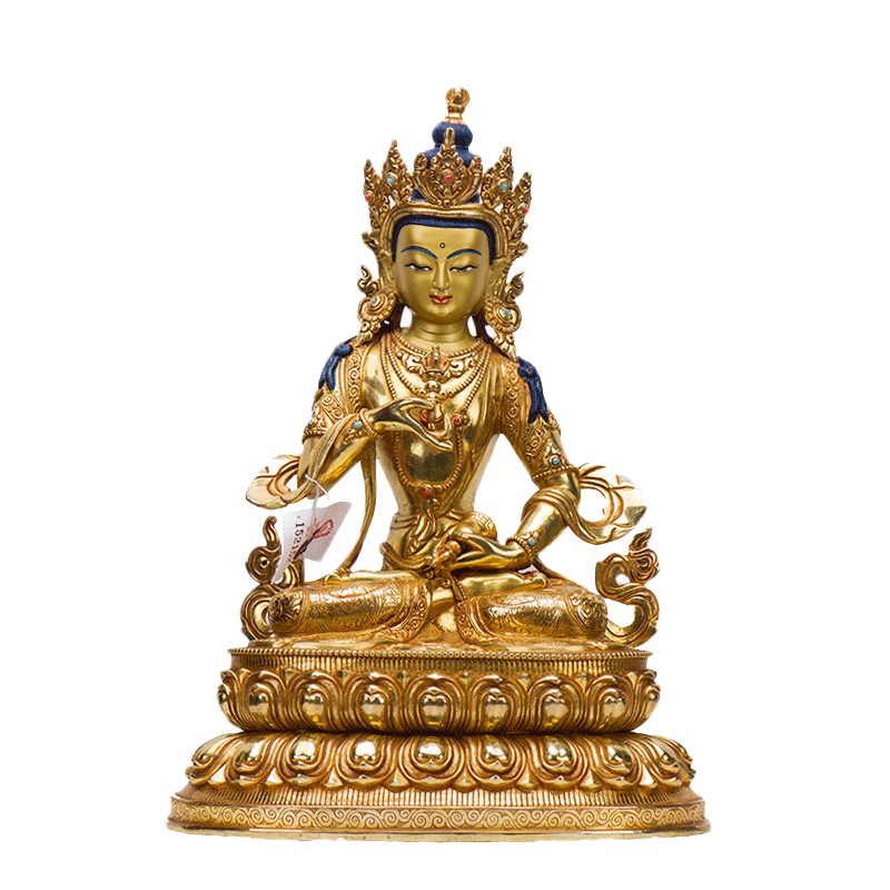 金刚萨埵铜像 尼泊尔手工12寸家居用品铜镀金双层莲座中式摆件