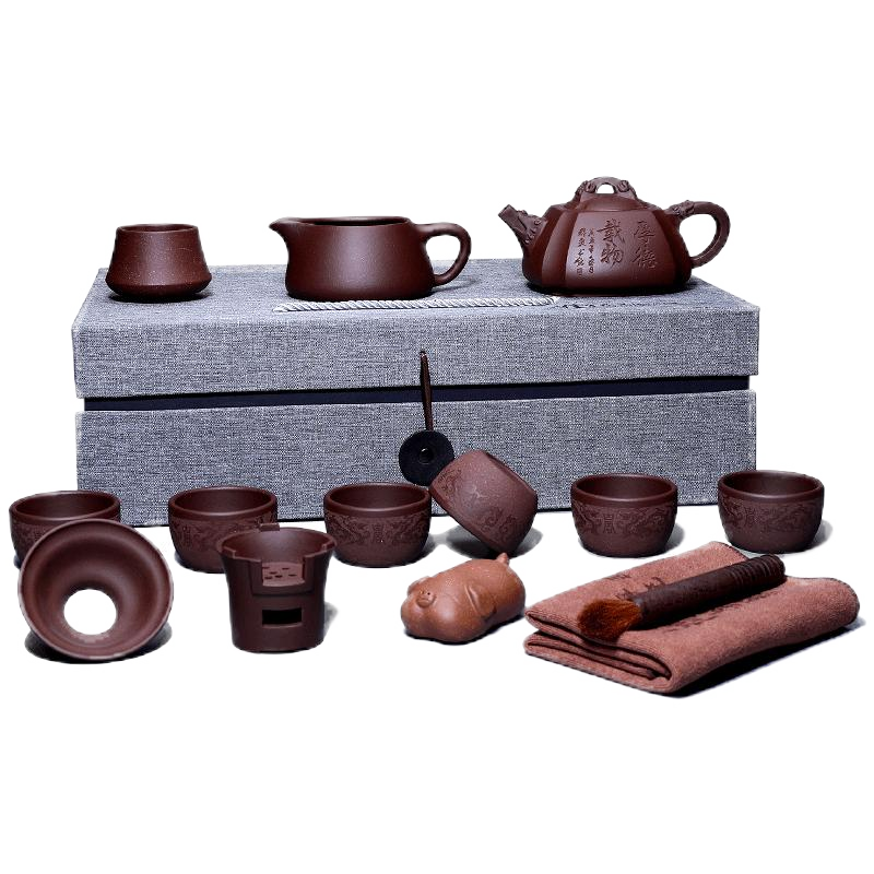 纯全手工名家风紫泥四方整套茶具