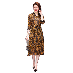 香妮芬夏季新款七分袖中年裙显瘦减龄气质妈妈夏装连衣裙2025