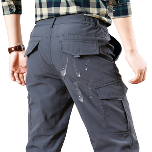 秋冬厚款速干裤男士户外休闲裤多袋工装裤宽松直筒冲锋裤子长裤男