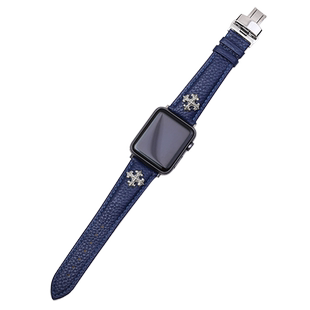 星图真皮荔枝纹不锈钢蝴蝶扣10代11苹果123456789s45mm46手表带金属链iwatch纯银白铜铆钉20男通用22ultra49