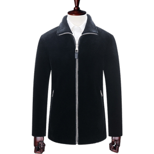 鼎铜羊毛男皮衣中年商务休闲皮毛一体羊剪绒皮草外套冬高端加厚