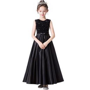 儿童礼服黑色女童宴会主持晚礼服学生钢琴演出服中大童音乐会长裙