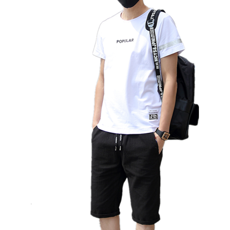 夏季男士套装短袖T恤韩版休闲夏天运动一套衣服7分短裤时尚两件套
