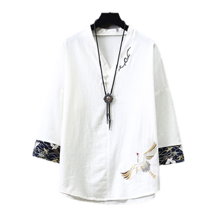 夏季中国风七分袖改良版汉服男居士服茶服佛系男装禅服现代唐装