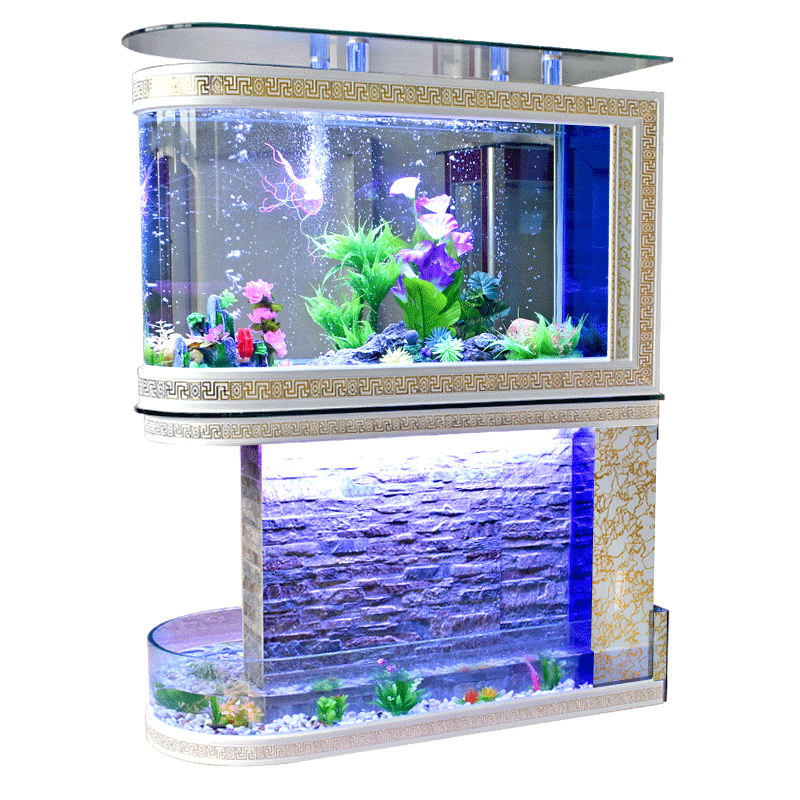 欧宝子弹头鱼缸水族箱两用流水幕墙造景山水生态玻璃大型小型客厅
