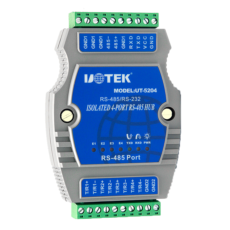 宇泰 UT-5204 工业级 4口485集线器带光电隔离485分配器一分四模块防雷一路转四路信号485共享器4路通讯模块