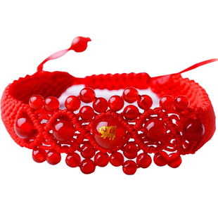 2026马年本命年红绳手链十二生肖属马鼠牛兔蛇红玛瑙手工编织男女