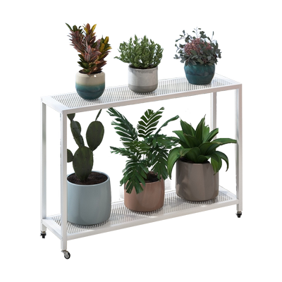 铁艺带轮轻奢风落地双层长条花架