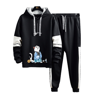 春秋季男士韩版学生外套帅气潮流长袖运动服休闲连帽卫衣套装