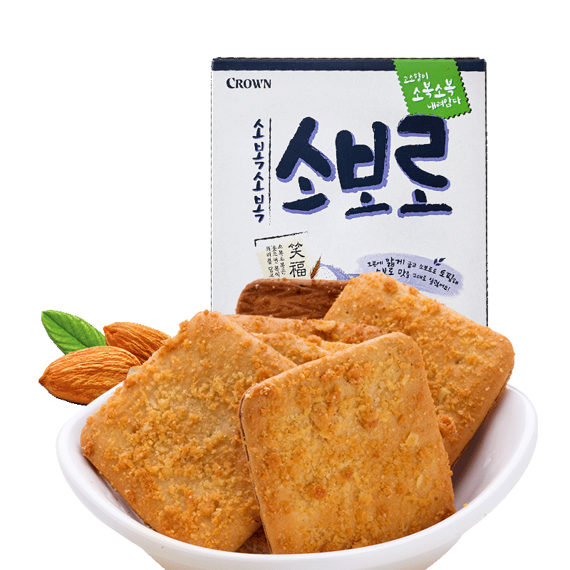 韩国进口crown克丽安笑福扁桃仁可可夹心饼干零食办公240g