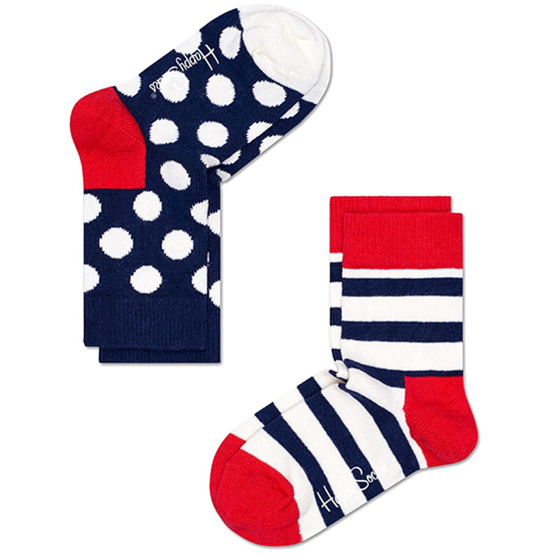 Happy Socks个性潮流春秋款童袜多巴胺彩色波点汽车中筒袜2双装