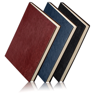 得力笔记本文具25K16K皮面商务记事本子A4/160张大号加厚办公用会议记录本3306/3185/3186黑色棕色蓝色