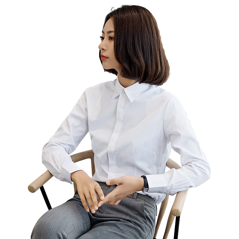 2020新款秋季气质百搭蓝色衬衫女长袖加绒职业工装韩版短袖白衬衣