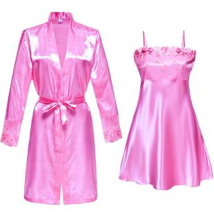 睡衣女夏天冰丝短袖仿真丝性感吊带睡裙女两件套装可外穿韩版宽松