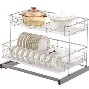橱柜厨房碗柜置物架拉篮不锈钢碗碟收纳容器抽屉开门碗篮厨房用具