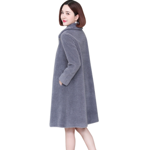 傲冬海宁羊剪绒皮草大衣女中长款妈妈皮毛一体颗粒绒羊毛外套韩版