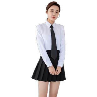学院风JK制服衬衫女长袖百搭学生少女小清新黑领带职业短袖白衬衣