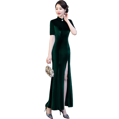 旗袍金丝绒改良喜婆婆