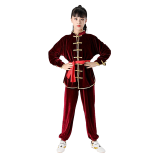 武术服装儿童春秋季练功服长袖武馆训练比赛服金丝绒太极表演出服