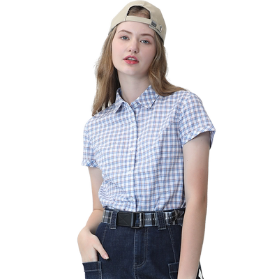 波顿英伦夏日清爽红蓝白格子衬衫