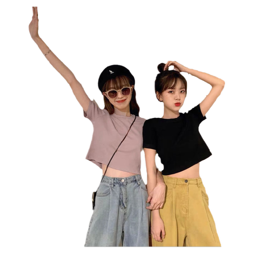 泫雅风短款韩版cec短袖t恤女宽松ins小众设计感心机紧身露脐上衣