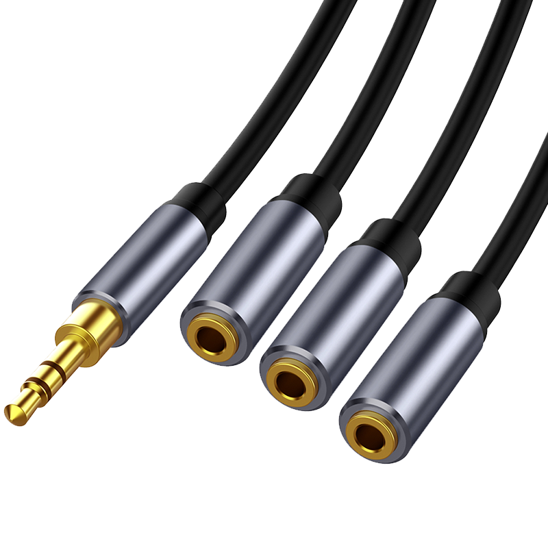 電腦耳機(jī)分配共享線 一公三母3.5mm音頻延長(zhǎng)線一分三情侶線3段式