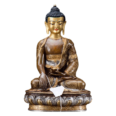 尼泊尔释迦摩尼佛像紫铜镀金镀银