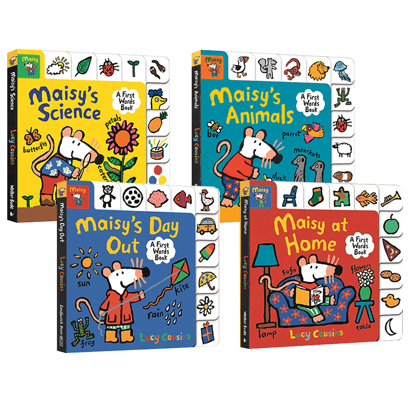 英文原版 Maisy's First Words Book Collection 小鼠波波小百科单词标签书4册Maisy's Animals/Home/Science/Day Out 低幼启蒙