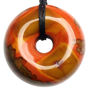 三缘证宝战国红平安扣吊坠宣化玛瑙花草面包圈男项链女饰品 ZP129