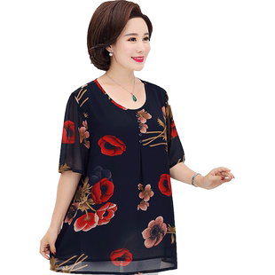 特价女夏装特大码超胖妈妈加大加肥中老年短袖雪纺衫宽松上衣小衫
