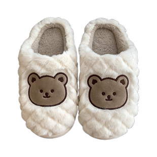 可爱小熊包头棉拖鞋女冬新款韩版情侣时尚居家用保暖防滑毛绒鞋男