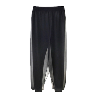 春夏薄款宽松雪纺哈伦裤假两件小脚九分裤大码女裤休闲网纱灯笼裤