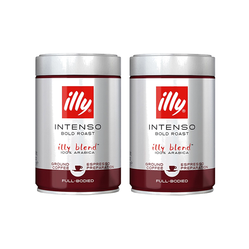 【自营】illy意利进口深度烘焙现磨咖啡粉浓缩冲饮250g*2罐便携