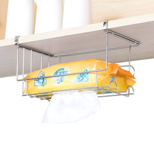 抹手纸巾架厨房不锈钢抽纸架悬挂式纸巾篮免打孔柜下倒挂置物架子