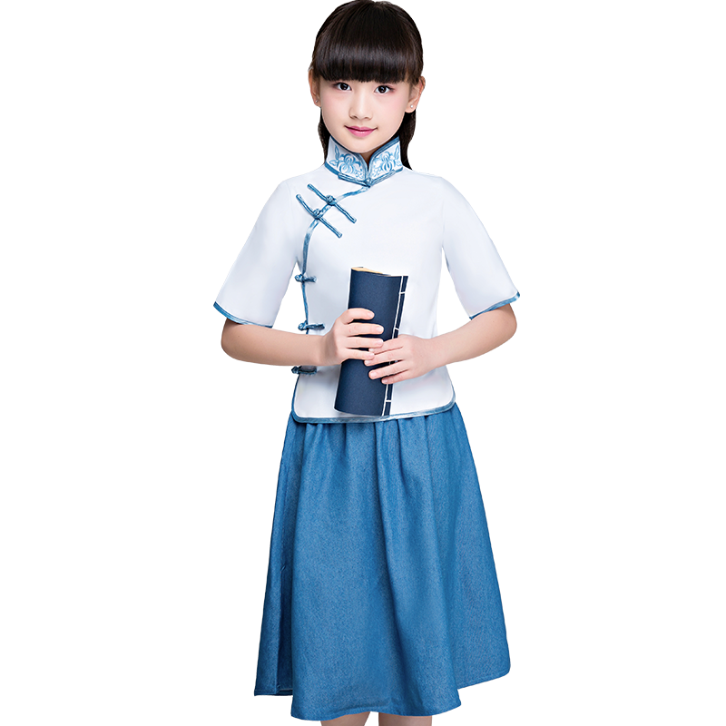 民国风儿童古装女童五四合唱演出