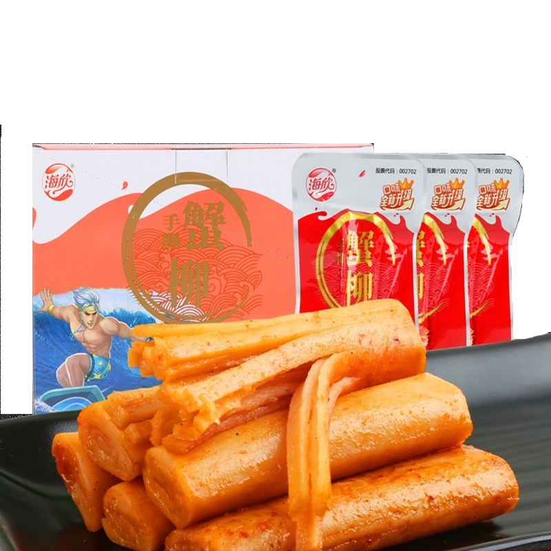 手撕蟹柳麻辣烧烤味即食蟹肉卷