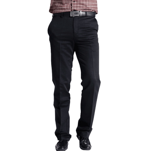 红都100棉秋冬季男人下装加厚商务休闲 上班直筒裤子男士长裤爸爸