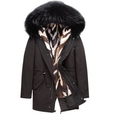 新款内胆毛领连帽貂皮大衣