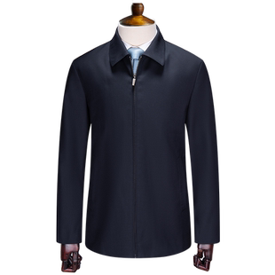 鼎铜羊毛夹克男中年行政春秋翻领公务干部领导商务桑蚕丝外套高端