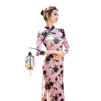 菲梵舞后古典舞服裝顯瘦開叉旗袍