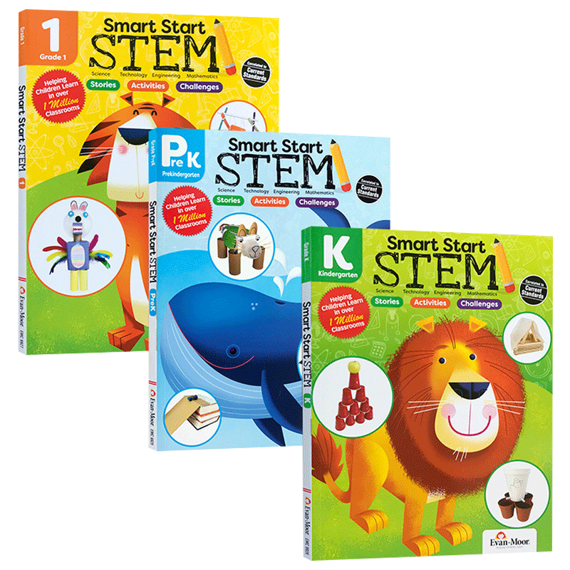 入门级3册 Evan Moor Smart Start STEM grade pre k-1聪慧启蒙系列美国加州教材练习册 幼儿园小学一年级英语原版Science科学