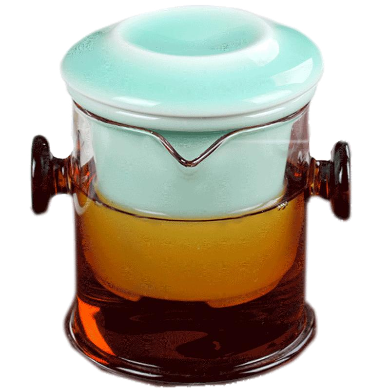 加厚耐热双耳玻璃泡 青瓷泡茶器茶壶不锈钢过滤 红茶泡茶海
