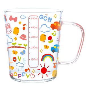西比尔可爱玻璃杯带刻度大容量牛奶杯耐热家用带杯把早餐杯饮水杯