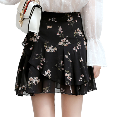 花雪纺短裙女夏不规则碎花半身裙