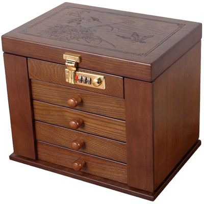 实木带锁大容量首饰收纳盒饰品盒